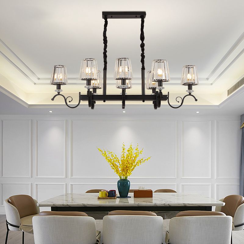 Lumière de plafond de l'île conique rétro noir Prismatic Crystal Pendant Light for Dining Room