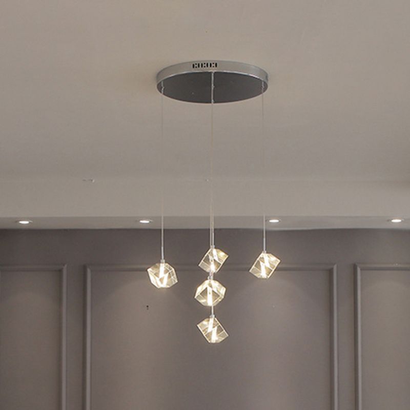 Kristall Silber LED-Anhänger Licht im modernen Luxusstil Edelstahl-Quadrathanglampe