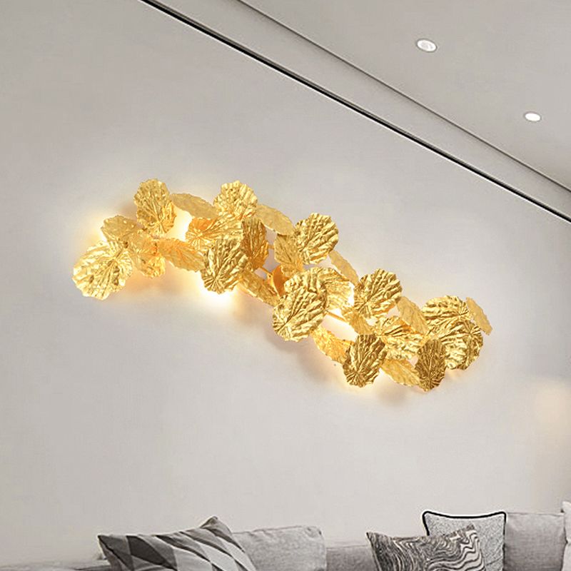 6-Light Lotus Leaf Sconce Lamp Luxurious Gold Metal Wall Mounted Light Fixture for Living Room