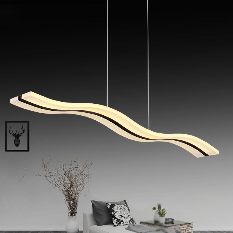 Linear Shape Pendant Light Modern Style Acrylic 1 Lights Island Lamps in White