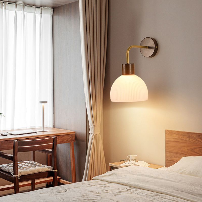 Glass Bowl Shape Wall Light Modern Style 1 Light Wall Light Sconce in Brown