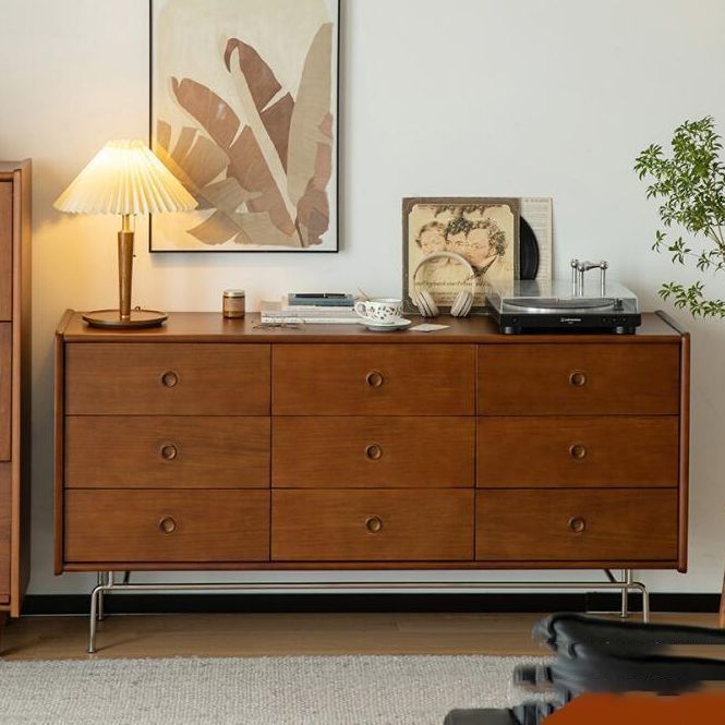 Contemporary Pine Double Dresser Horizontal Storage Chest Dresser for Bedroom