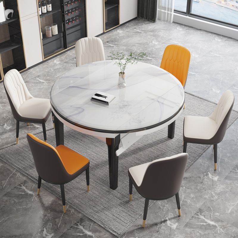 Foldable Dinette Table with Wood Base Modern Stone Top Dining Table