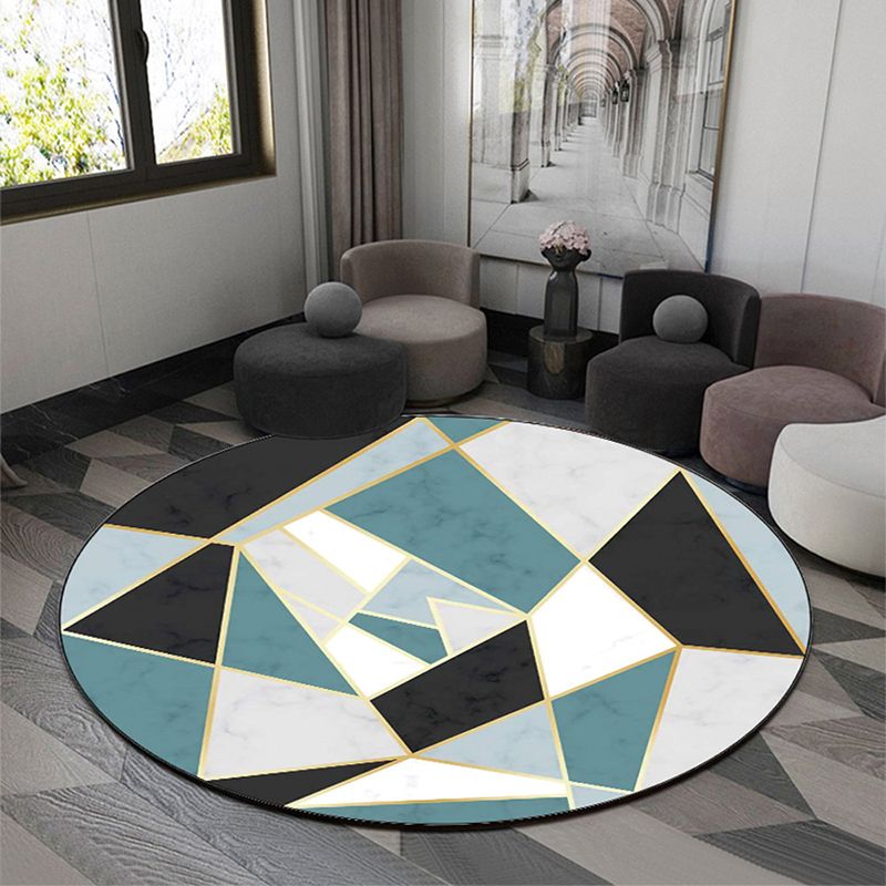 Modern Round Carpet Leisure Abstract Print Rug Washable Polyster Carpet with Non-Slip Backing