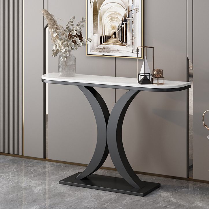 Glam Iron Console Sofa Table Half Moon Marble Console Accent Table for Hall