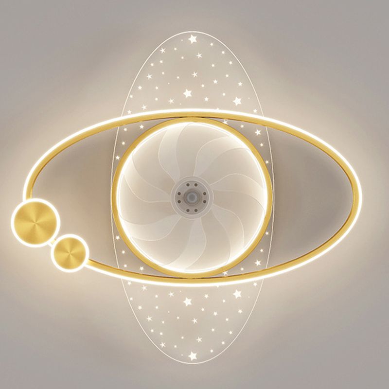 7-Blade Modernism Ceiling Fan Golden/Black LED Fan with Light for Foyer