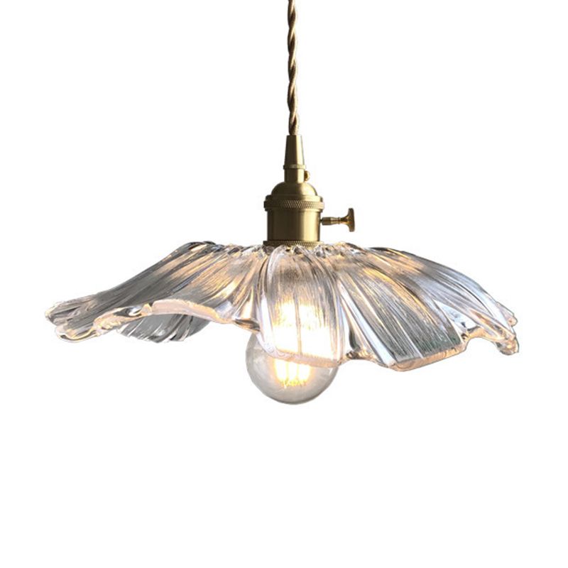 Estilo moderno Luz de colgante de hoja de loto Vidrio transparente 1 Lámpara colgante de luz para balcón