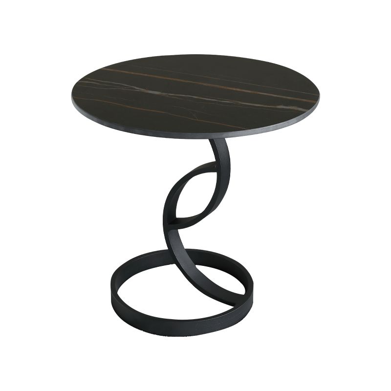 Round Black and White Stone Coffee Table Pedestal 1 Single Cocktail Table