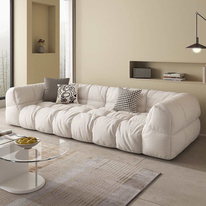 Modern Simple Square Arm Sofa & Chaise in White Biscuit Back Sectional Sofa