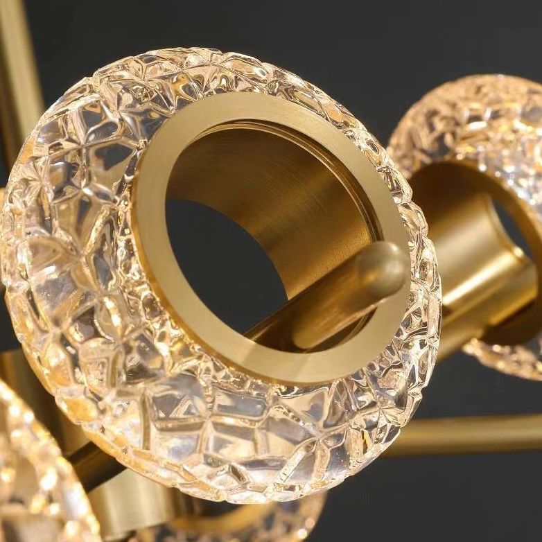 Crackled Crystal Glass Rings Pendant Lighting Postmodern Brass Finish Chandelier for Diner