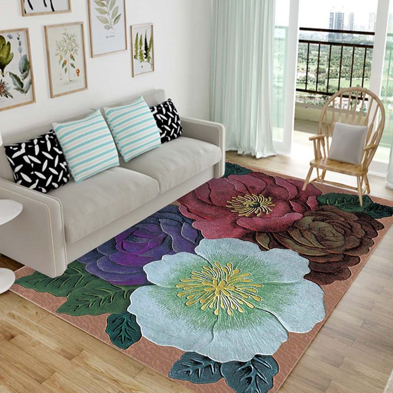 Fancy Contemporary Rug Multi Color Botanical Rug Non-Slip Backing Pet Friendly Machine Washable Carpet for Home Decor