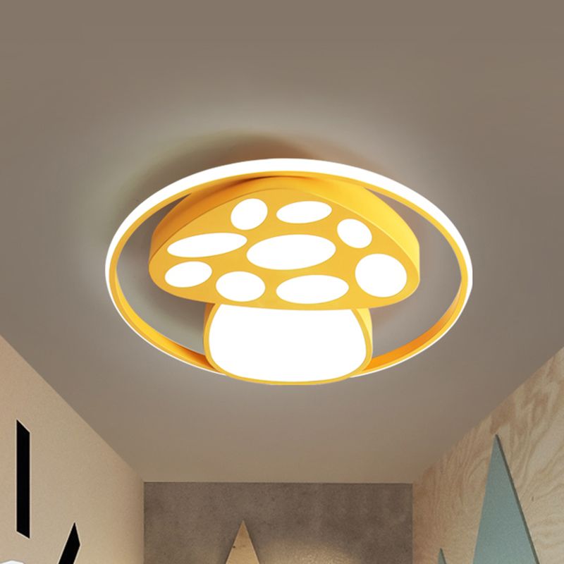 Cute Mushroom Flush Mount Light Cartoon Acrylic Metal Ceiling Lamp for Kindergarten