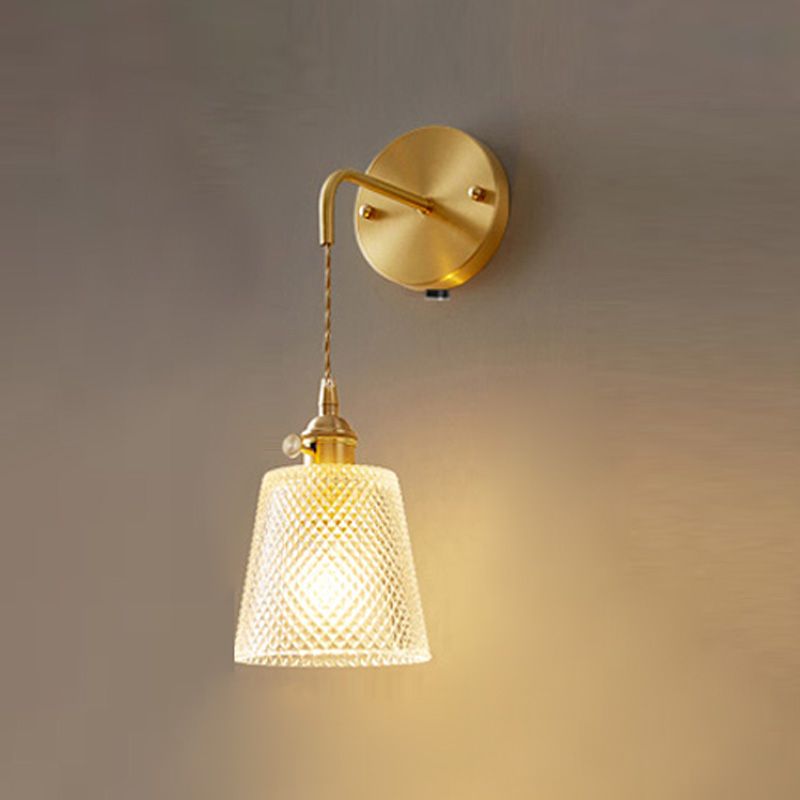 Contemporáneo Simple Glass Pared Sponce 1 Head Gold Wall Light para sala de estar