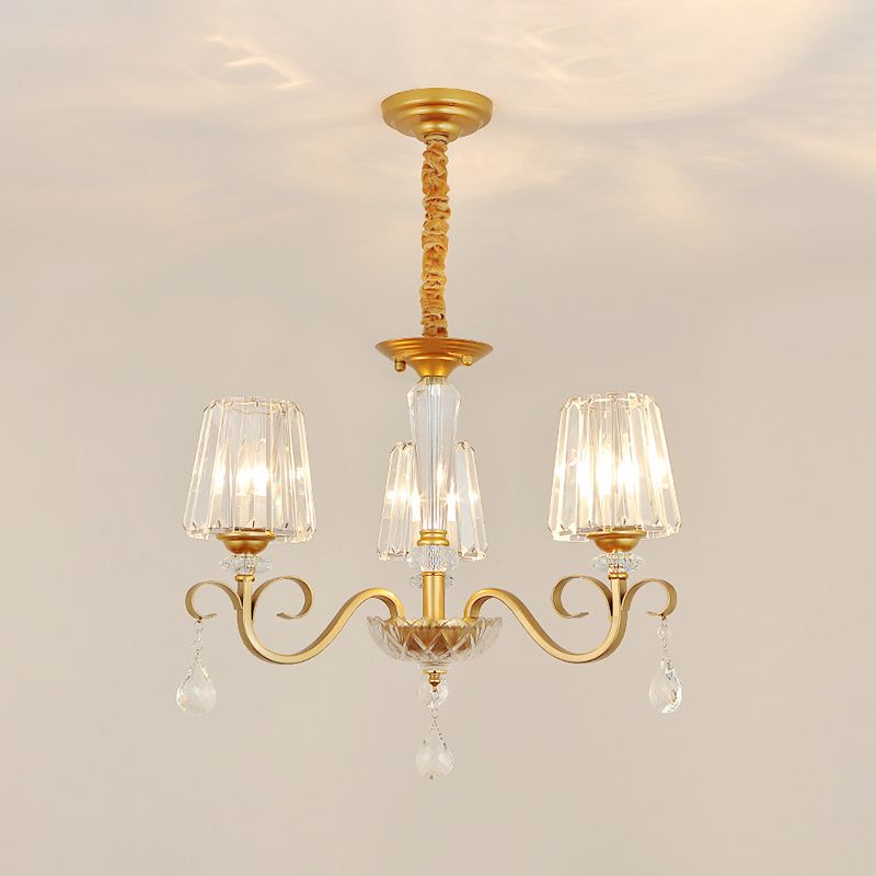 Conical Crystal hangende kroonluchter traditionele 3/6 koppen eetkamer plafondlicht in goud