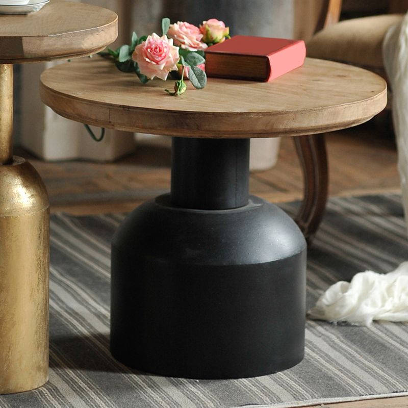 Solid Wood End Slide Table with Ironcraft Pedestal End Table
