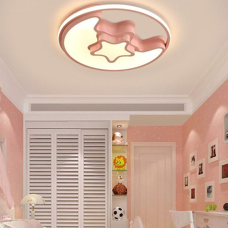 Moon And Star Flush Mount Light Fixtures Kids Acrylic Ceiling Mount Light Fixture for Children Bedroom