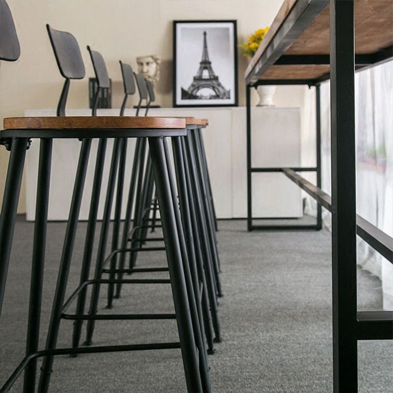 Wood Top Table with Black Legs and Metal Base Kitchen Bar Table