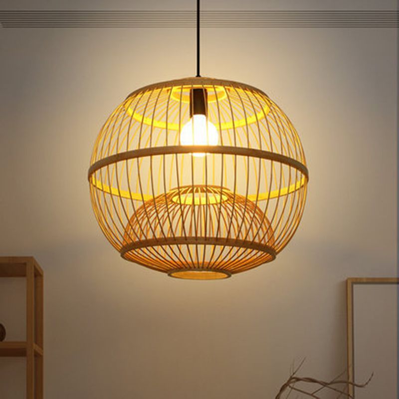 1 Light Round Ceiling Light Chinese Simple Bamboo Ceiling Fixture for Restaurant