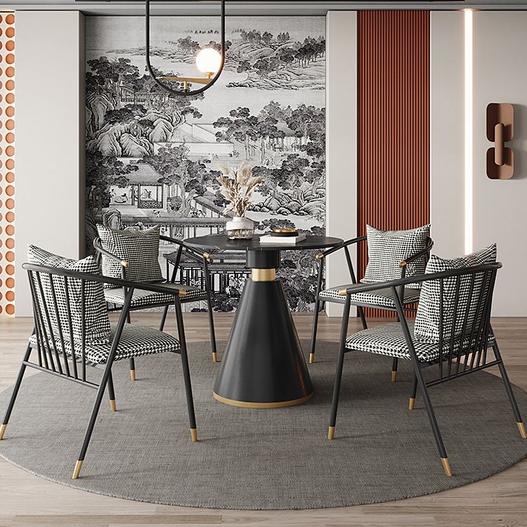 Metal Modern Round Indoor Table Sintered Stone Top Table with Black Pedestal Base