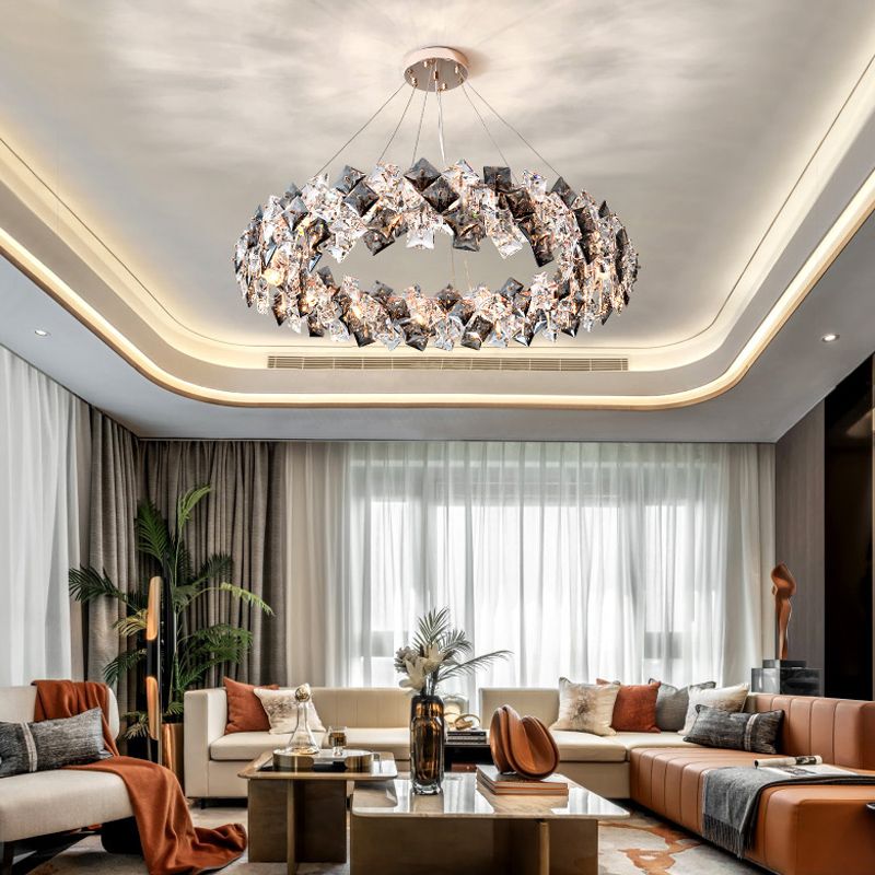 Luci a sospensione geometrica Modern Crystal Crystal Crystal Apparecchiatura di illuminazione in grigio