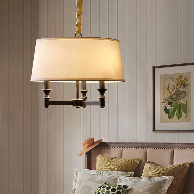 3-Light Traditional Fabric Chandelier Drum Ceiling Light for Dining Room