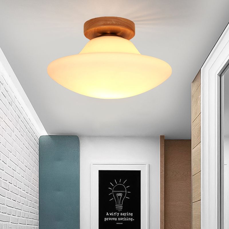 Modern Mushroom Flush Mount Lighting Milk White Glass 1 Head Corridor Flushmount in Gold