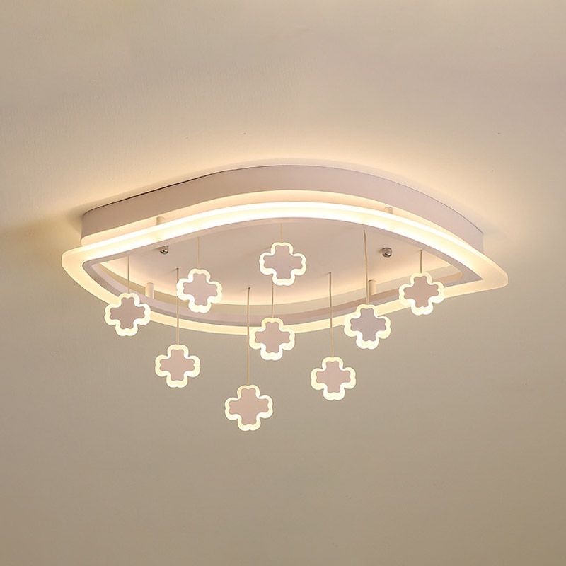 Kids Leaf Flushmount Acrylic Bedroom LED Close to Ceiling Light in White with Draping Mathematical Sign