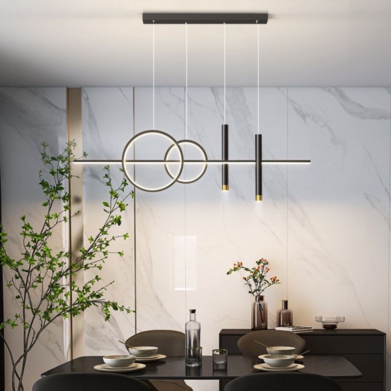 Post Modern Linear Kitchen Island Fixture in Gold / Black Aluminum LED Ceiling Pendant