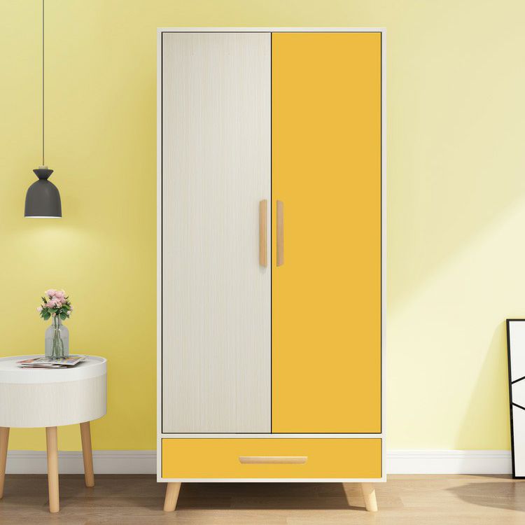 Matte Finish Cabinet with Clothes Rail Modern Hinged Door Wardrobe for Home