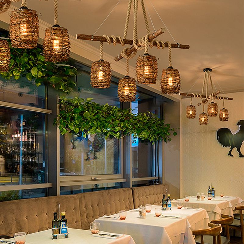 Industrial Style Cylinder Island Pendants Rope Pendant Lights for Dining Room