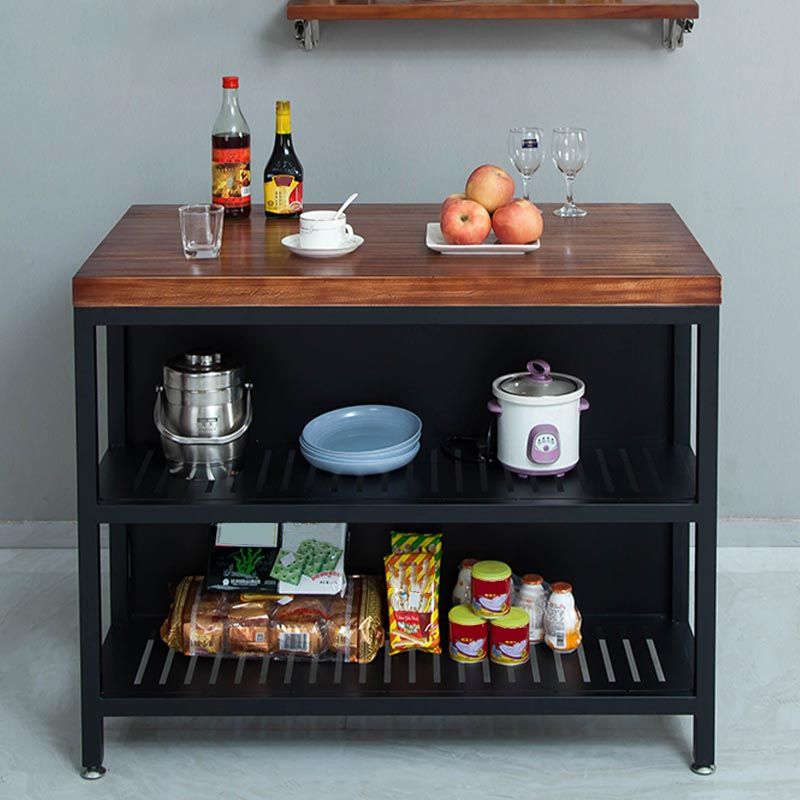 Industrial Stationary Kitchen Island table Metal Rectangular Kitchen Island Cart