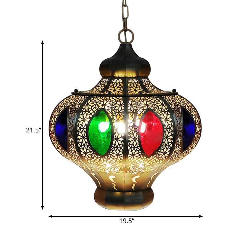 4 Heads Pendant Lighting Mediterranean Restaurant Ceiling Chandelier with Crown White/Red Glass Shade in Brass