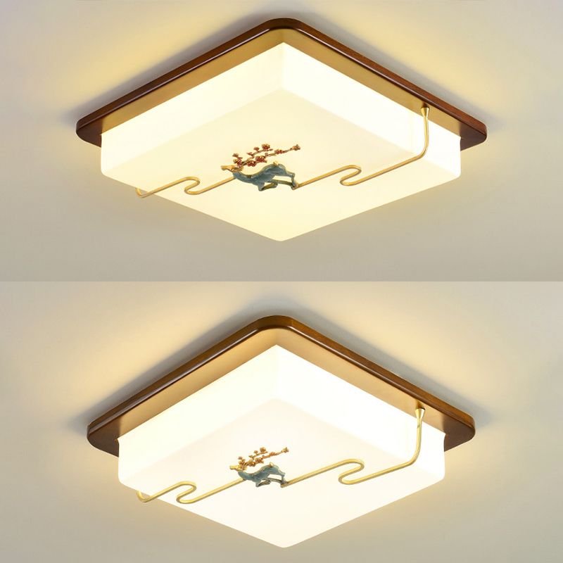 Plafonnier de style chinois en bois 1 lumière LED plafonnier encastré