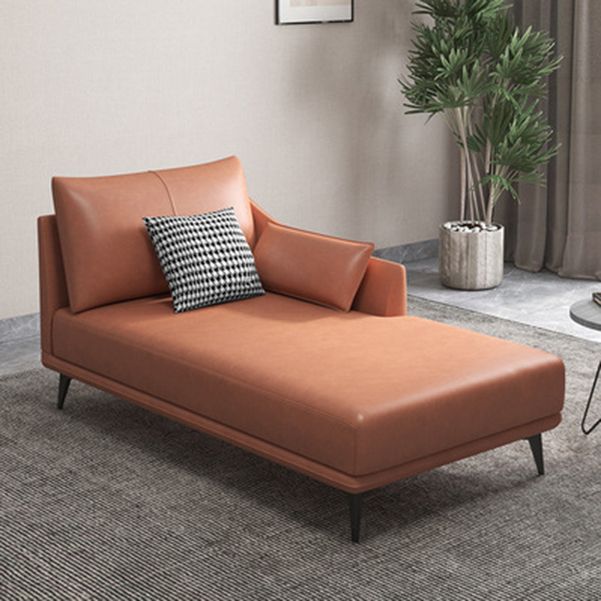 Nordic Style Faux Leather Chaise Recessed Arms Chaise in Solid Color