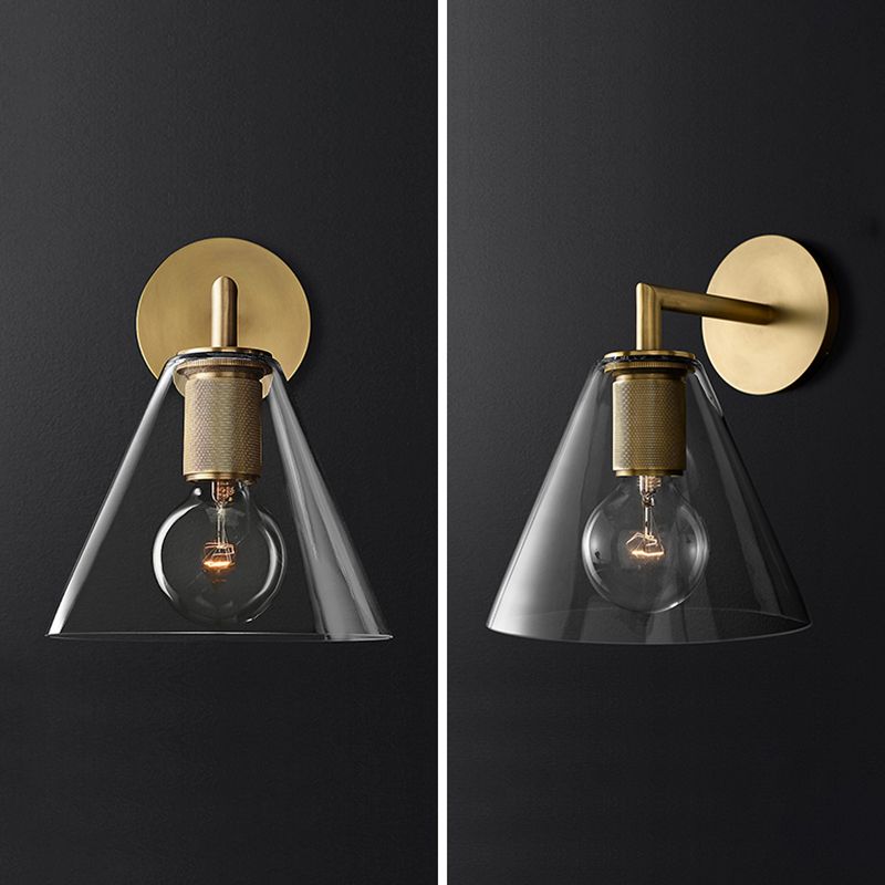 Nordischer Stil Metall Wandleuchte Kegelform Wandleuchten mit klarem Glas für Schlafzimmer