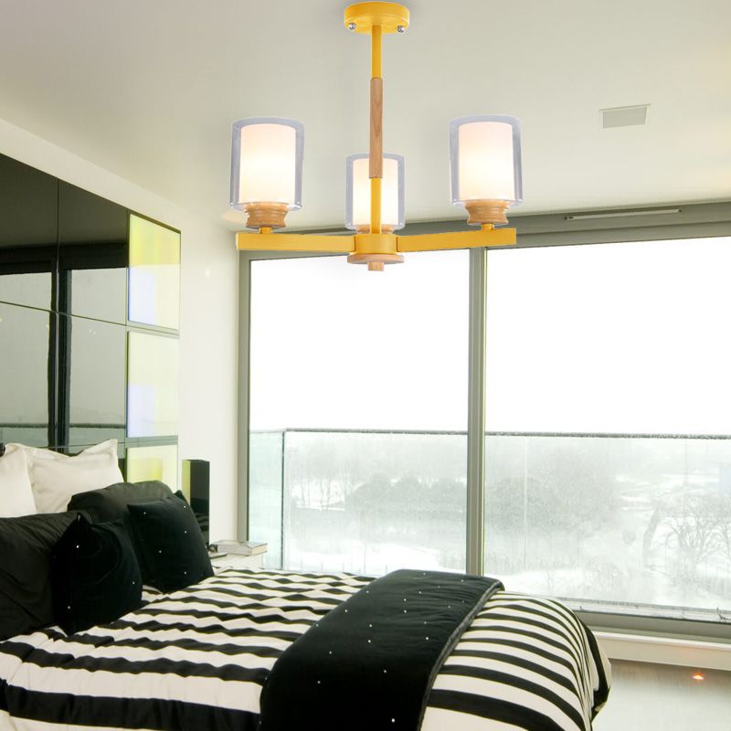 Makkaronzylinder Kronleuchter Anhänger Leicht Milchglas 3/5/6 Lichter hängende Decke Licht in Rosa/Gelb/Grün für Wohnzimmer