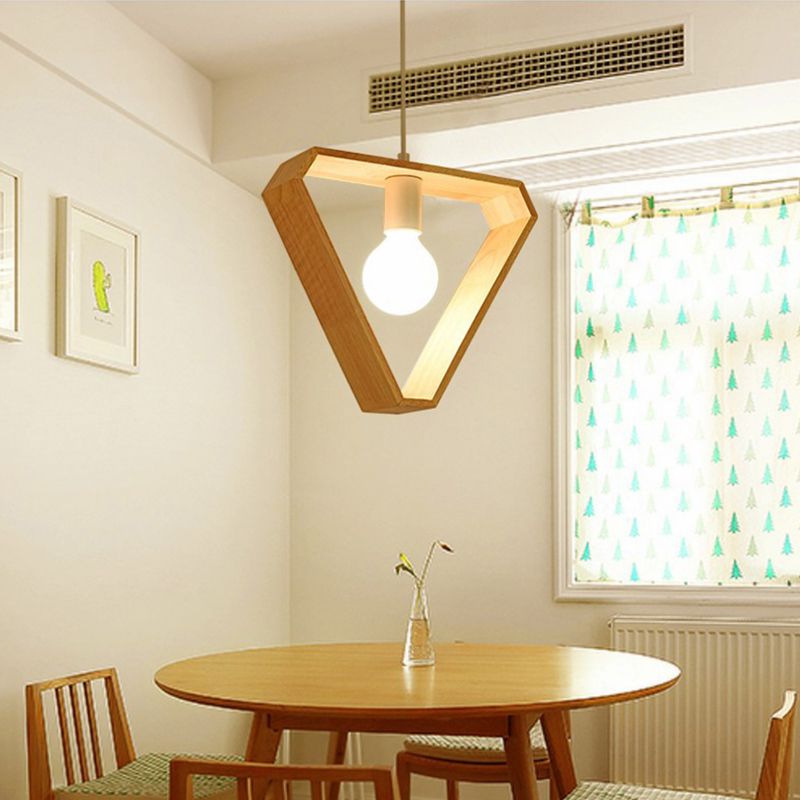 Houten geometrische hangende lamp Minimalistisch lampje met één bulb voor eetkamer