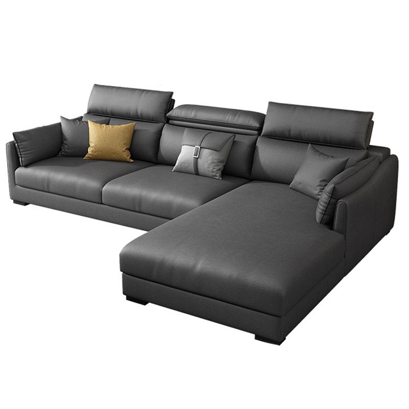 Modern Faux Leather Sofa & Chaise 68.90" D Square Arm Sofa in Dark Grey
