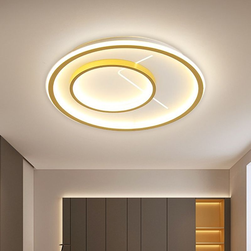 Aluminum 2 Rings Flush Mount Simplicity LED Gold Ceiling Lighting Fixture in Warm/White Light