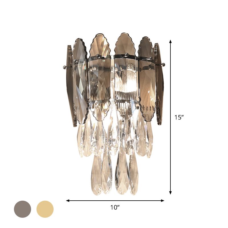 Modern Layered Wall Lighting 2 Lights Clear and Champagne/Smoke Gray Crystal Wall Sconce Light Fixture