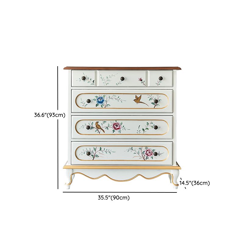 White French Country Wood Storage Chest with Drawers for Home