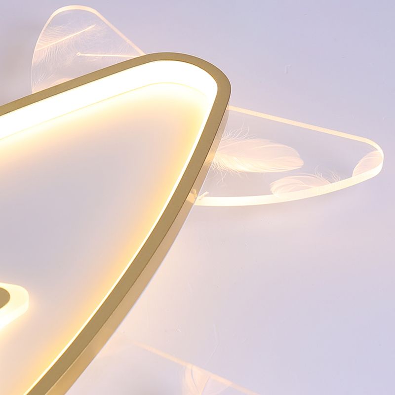 Airplane Acrylic Feather LED Semi Flush Ceiling Fixture in Modern Creative Style Wrought Iron Ceiling Light for Bedroom