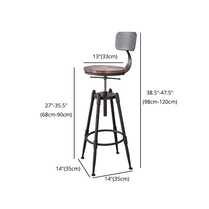 Industrial Footrest Adjustable Height Barstool Brown Pine Home Stool