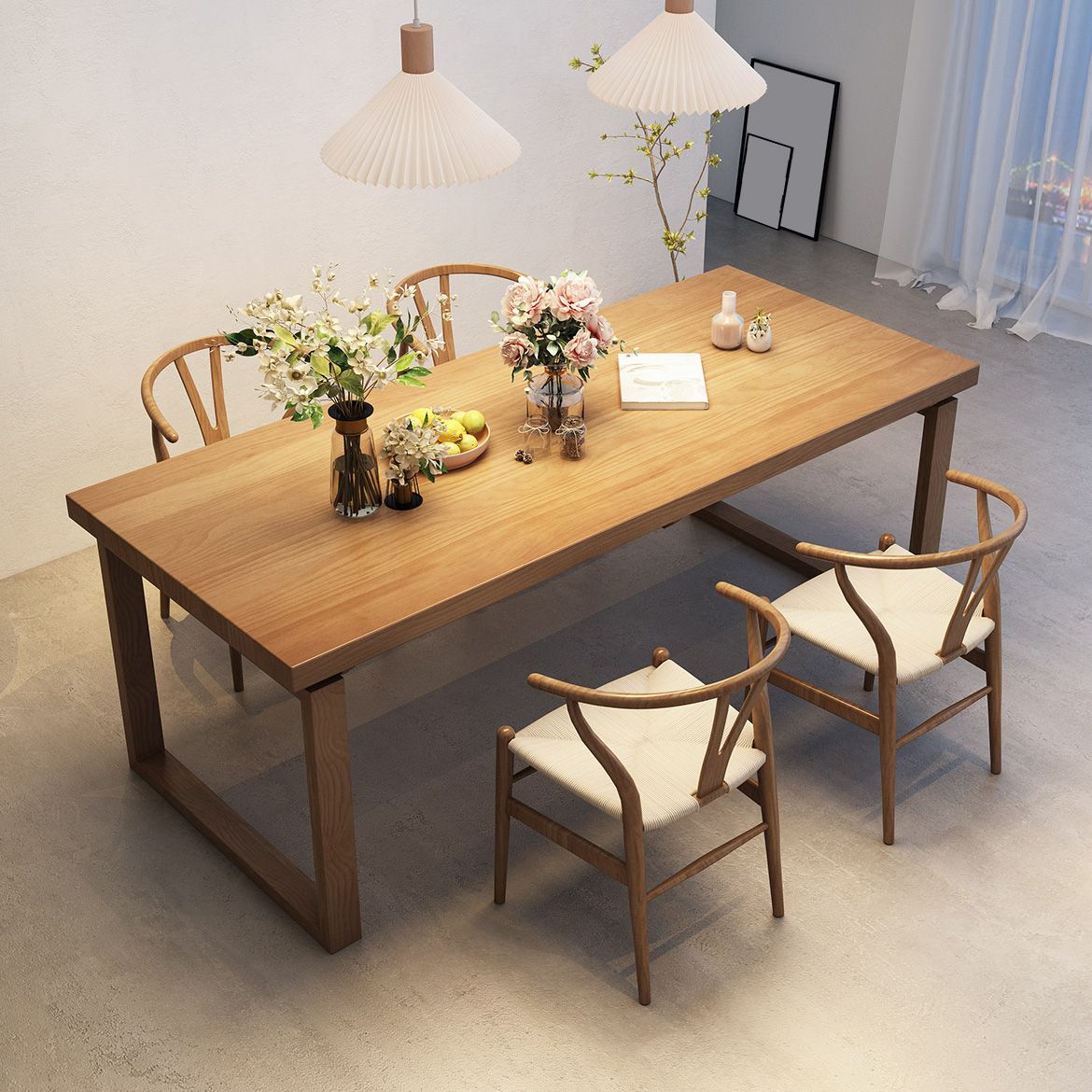 Modern 1/2/5 Pieces Dining Set Rectangle Pine Wood Dining Table for Kitchen Dining Room