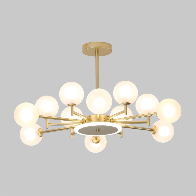 Black/Gold Starburst Chandelier Contemporary 12/16-Head Opal Frosted/Clear Glass Suspension Lighting for Living Room