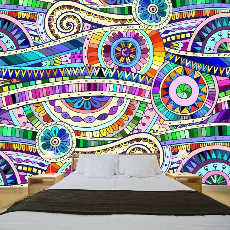 Floral Tape Wall Mural Decal Bohemian Non-Woven Material Wall Art in Multi-Color
