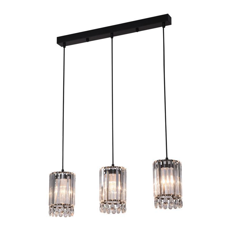 Crystal Prisms Cilinder Down Lighting Minimalistisch 3 koppen 18 "/27" breed zwart multi hanger licht