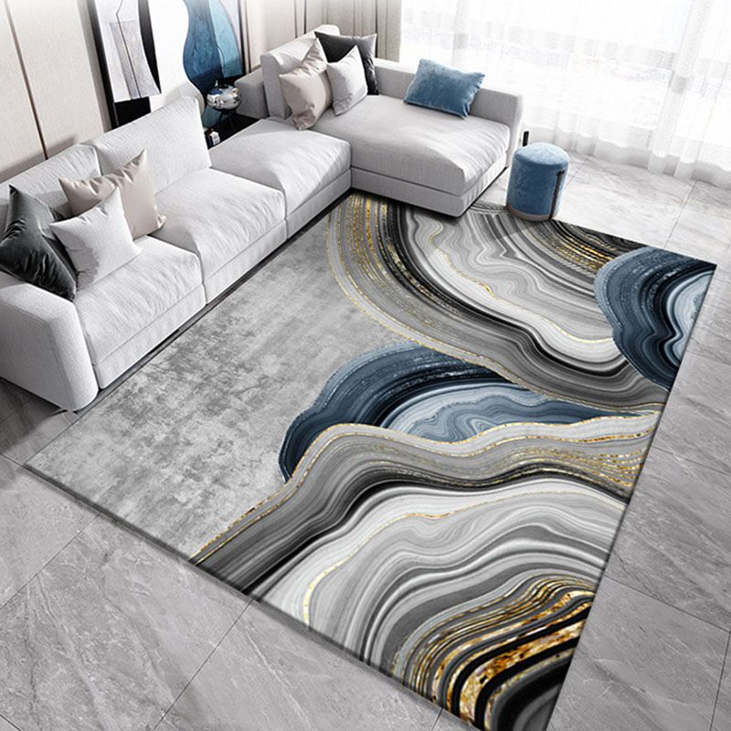 Contemporary Area Carpet Modern Abstract Pattern Rug Polyester Washable Carpet with Non-Slip Backing