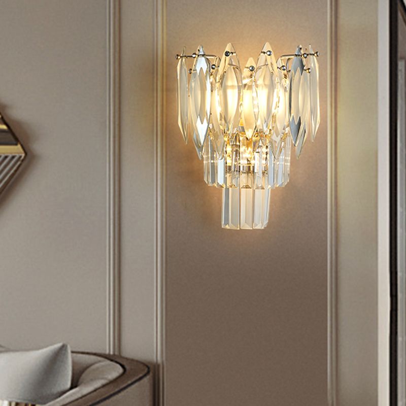 Modern Style Three-Tier Wall Light Crystal 3 Lights Sconces for Bedroom