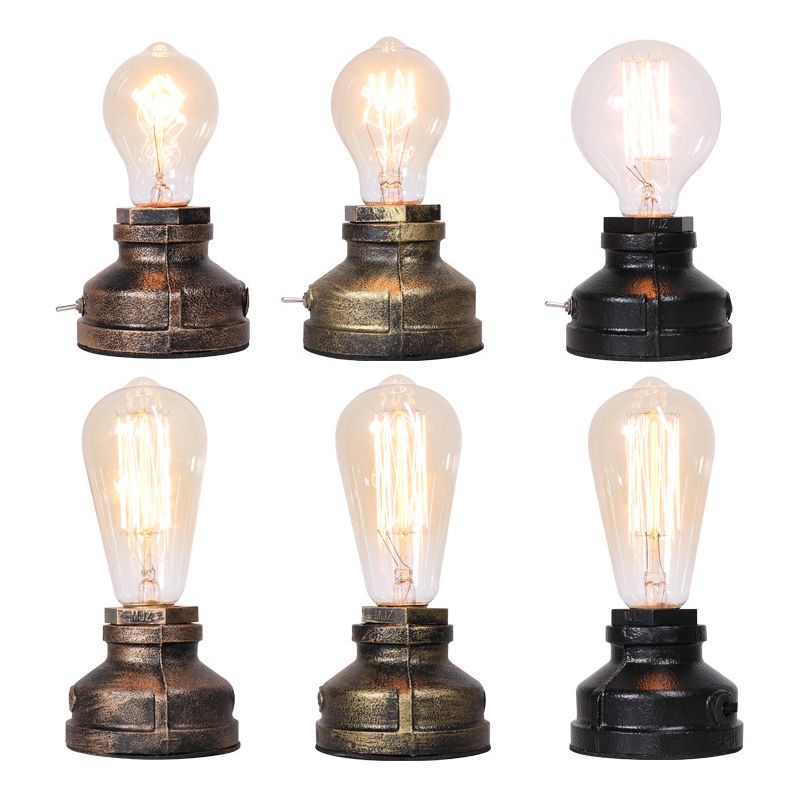 Industrial Water Pipe Base Table Lighting Single-Bulb Iron Nightstand Lamp for Bedroom